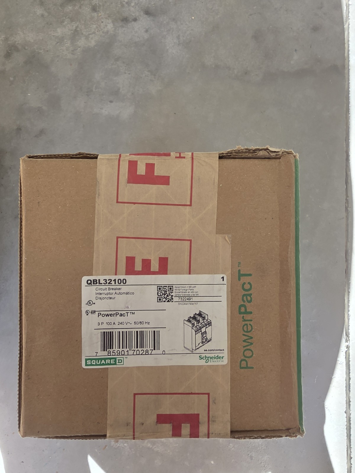 Square D PowerPact QBL32100 Circuit Breaker 100A 3 Pole 240VAC Trip IND *NEW*