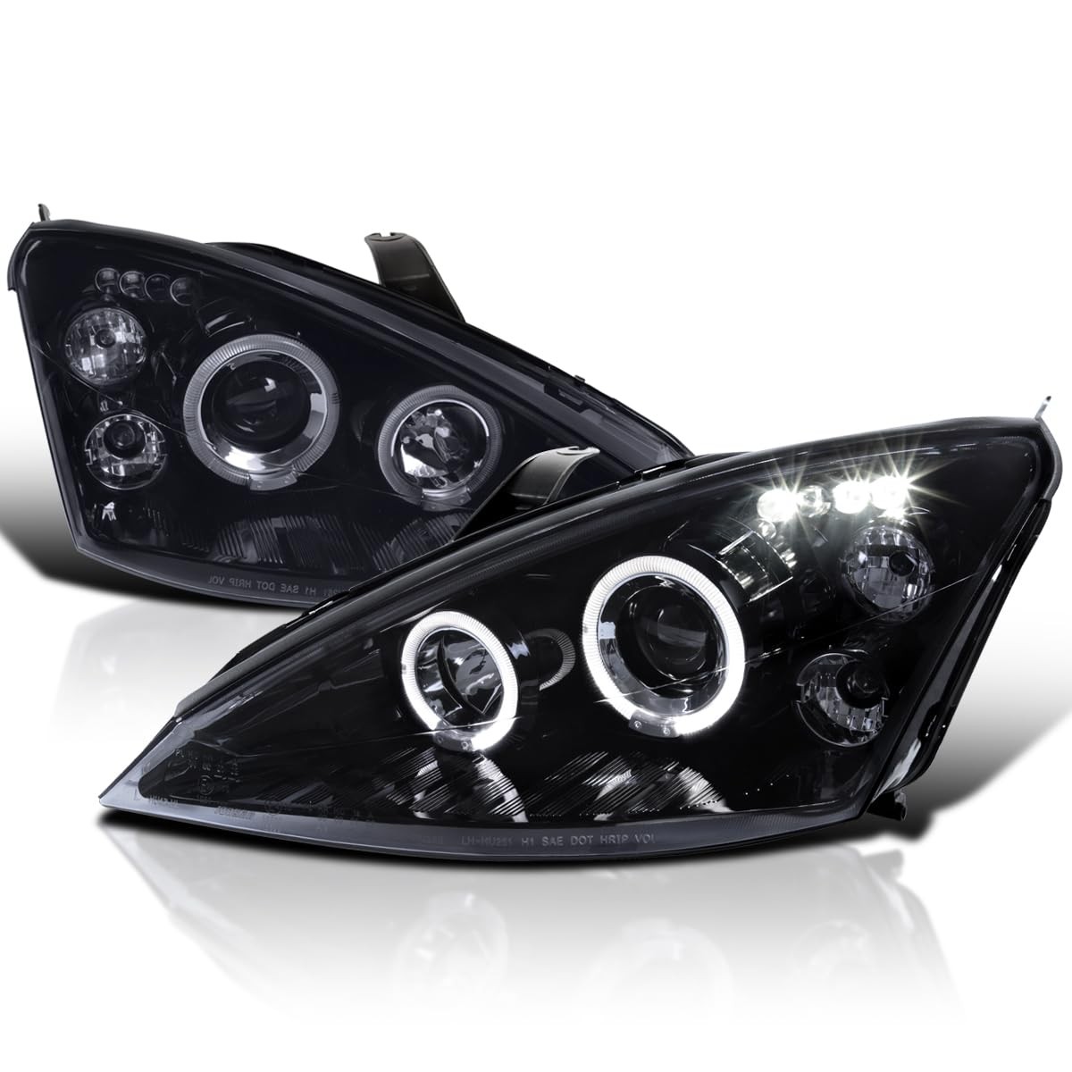 Dual Halo Angel eyes LED Projector Headlights Glossy Black