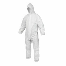(5 Suits) Radnor White Suit Coverall Pro1 with Hood & Zipper Sz 3XL RAD64053273 picture