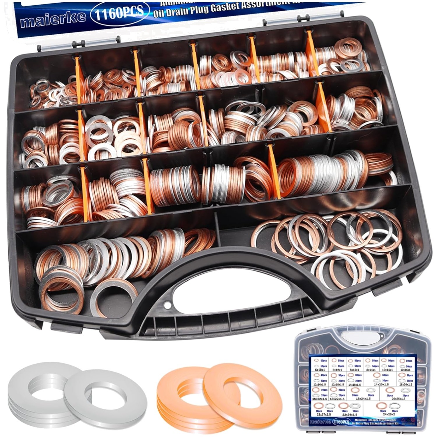 Complete Automotive Crush Washer Assortment - 1160PCS in Convenient Storage Box