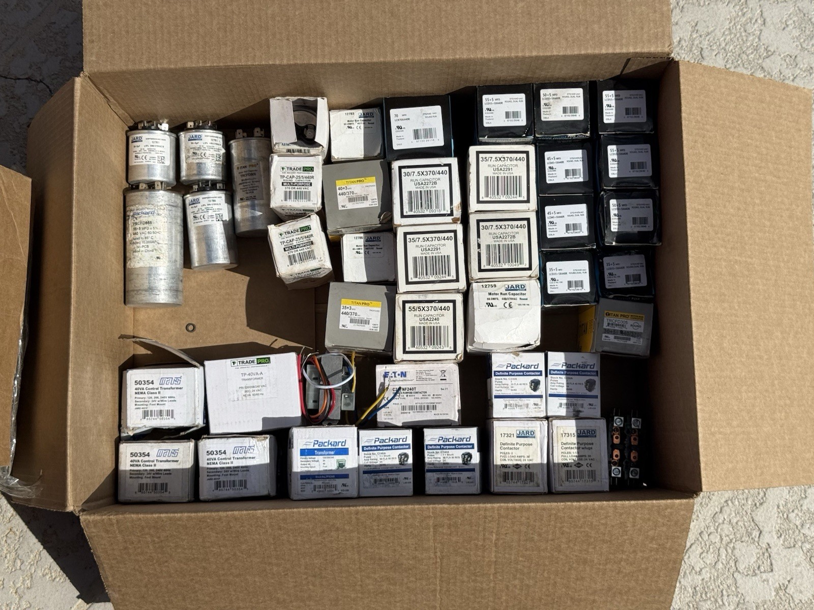 Lot of 43 Pc HVAC Parts Lot – 29 Capacitors, 8 Contractors, 6 Transformers.