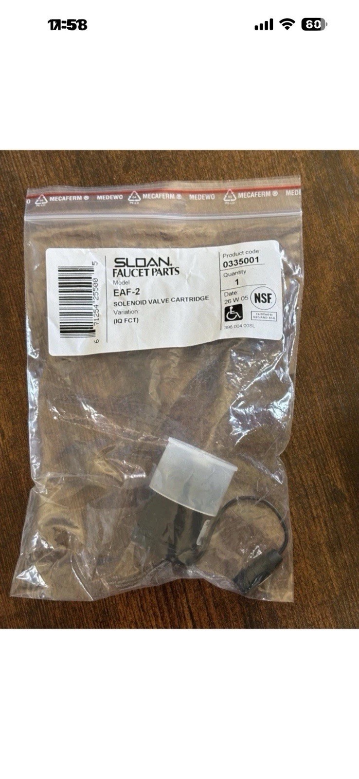Sloan EAF-2 Solenoid Valve Cartridge - Black