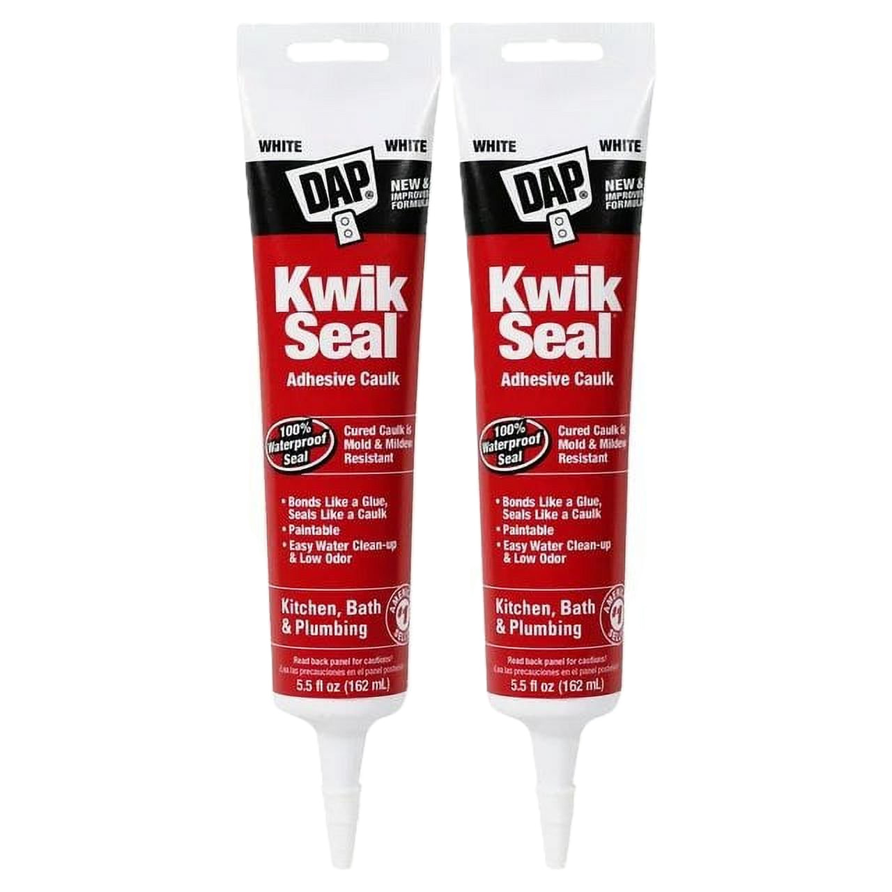 (2 pack) DAP Kwik Seal 5.5 oz White Adhesive Kitchen and Bath Acrylic Latex Caul (2 pack) DAP Kwik Seal 5.5 oz White Adhesive Kitchen and Bath Acrylic Latex Caul