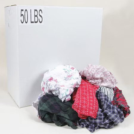 Zoro Select G303050pc Cotton/Polyester Cloth Rags, 50 Lb Box, Sizes Vary,,