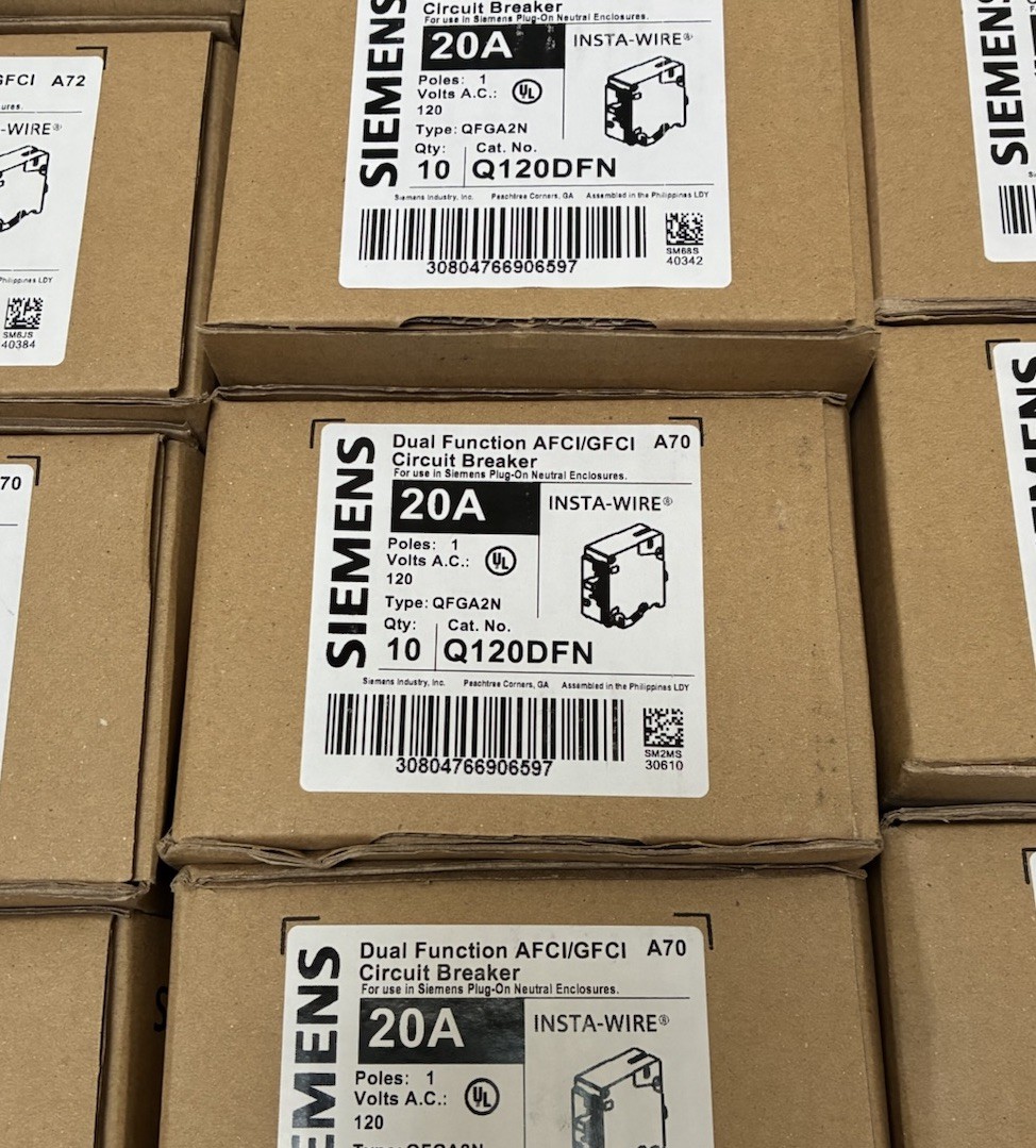 Pack of 10 Siemens Q120DFN 20A 1-Pole 120V Dual Function AFCI/GFCI Breaker