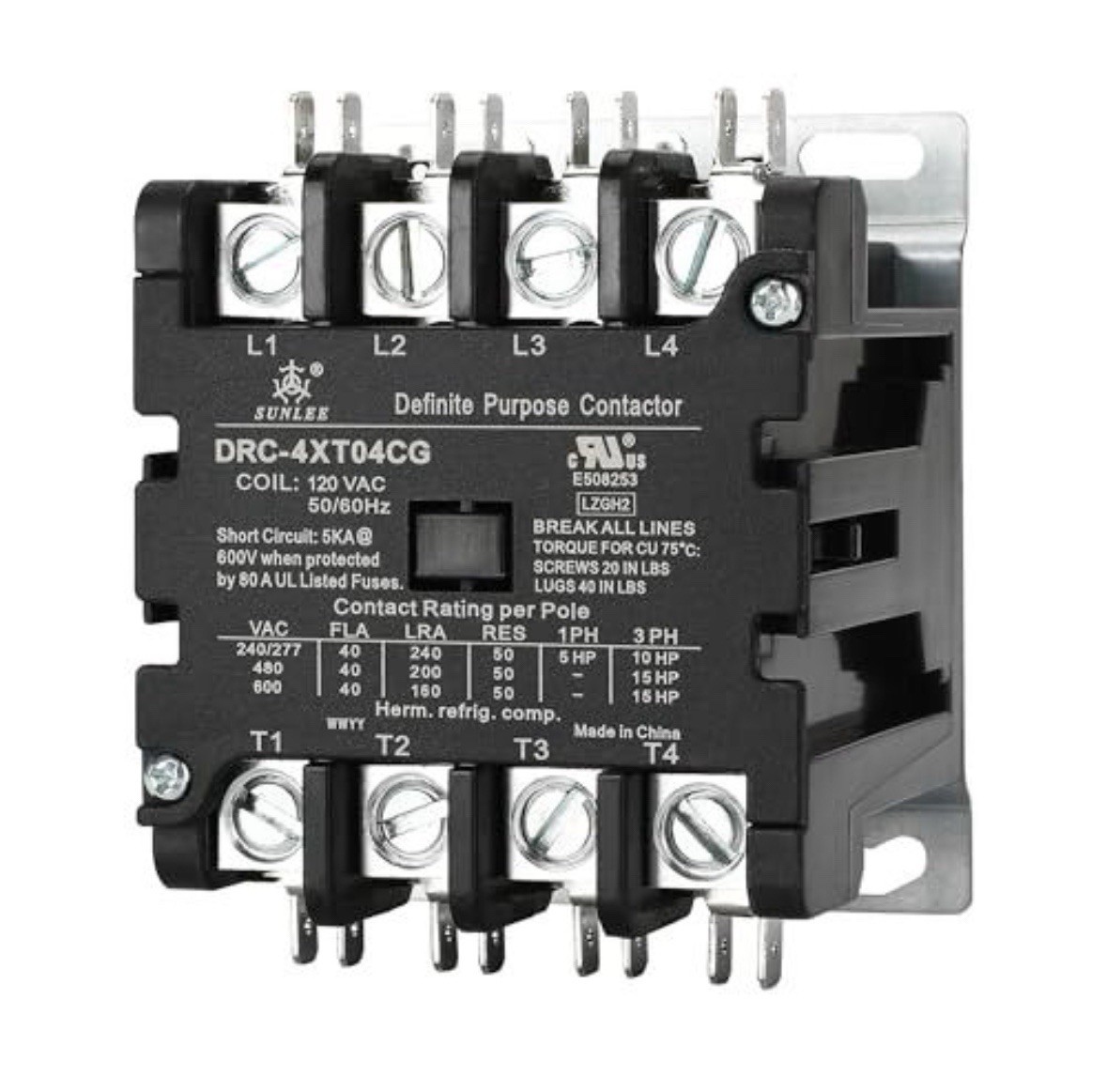SUNLEE 4 Pole 40A 120V Contactor, UL Approved for UL 60335