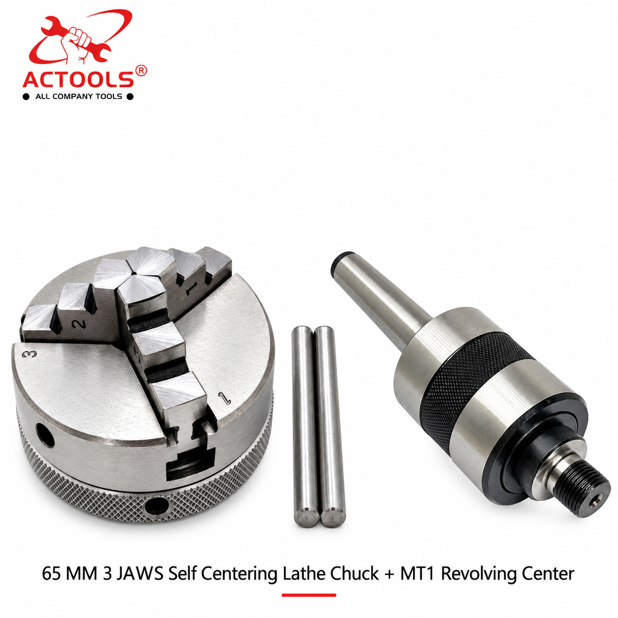 ACTOOLS 65mm 3 Jaws Self Centering Chuck With Revolving Center MT1 MT2 MT3 MT4