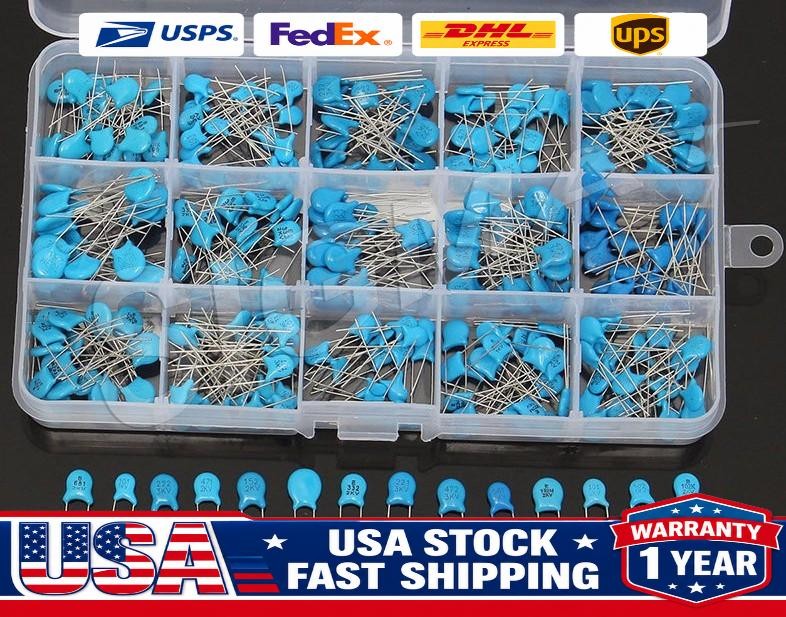 High Voltage 1nF-22nF Ceramic Capacitor Kit 15 Values 300pcs Assortment USA High Voltage 1nF-22nF Ceramic Capacitor Kit 15 Values 300pcs Assortment USA