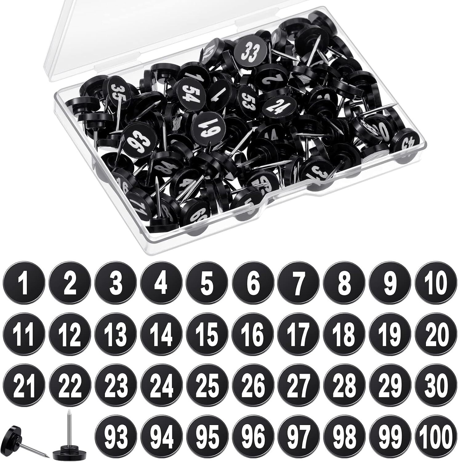 100 Pcs Numbered Push Pins 100 Sequential Thumb Tacks Flat Tacks Push Pins NEW