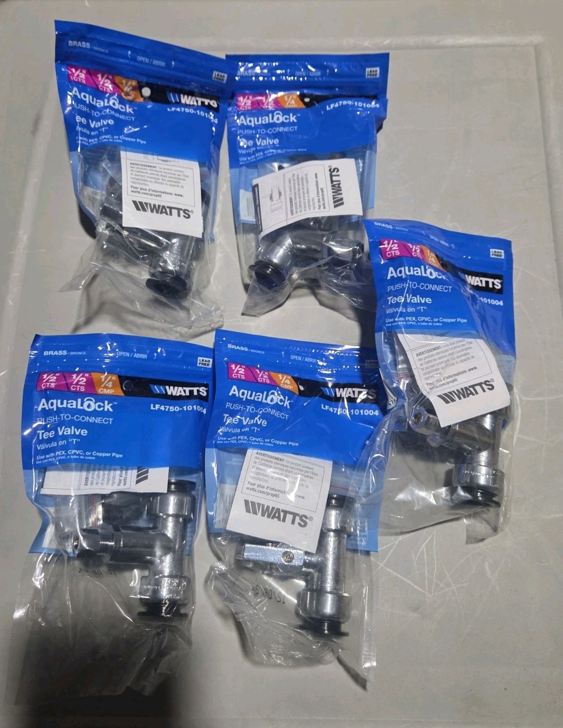 Lot Of 5 Watts AquaLock Push To Connect Tee Valve LF4750-101004