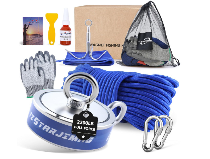 Kit pesca con imán potente 2200 lb doble cara con cuerda 66 ft