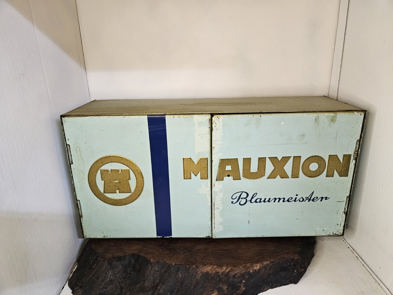 Mauxion Antique Metal Shelf German Chocolate Company Advertising Double Sided 