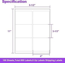Pack of 5 White Shipping Labels Self Adhesive 100 Sheets 6 Per Page 3000 labels picture