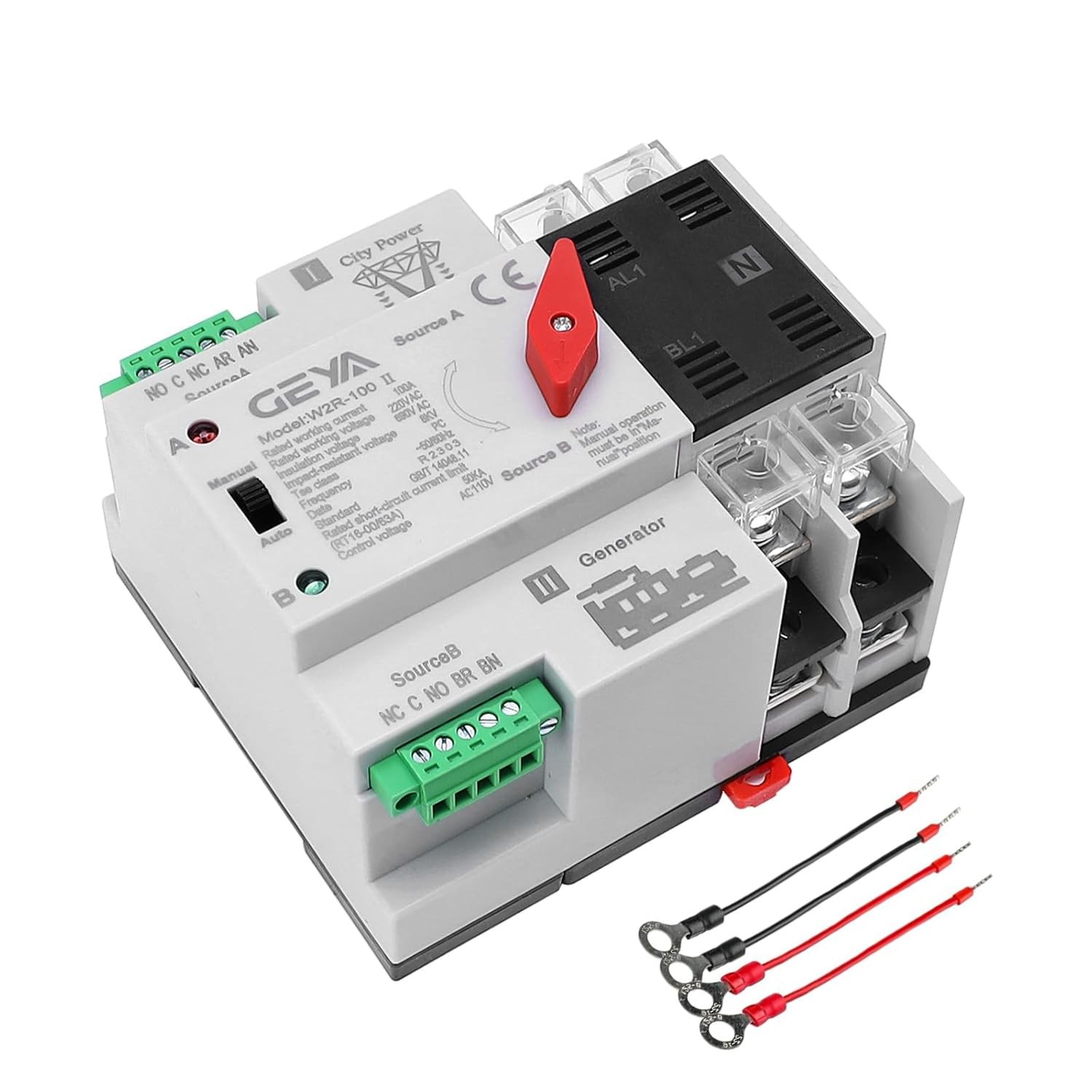 GEYA Mini ATS Automatic Transfer Switch Electrical 2P-100A-110VAC, Black 