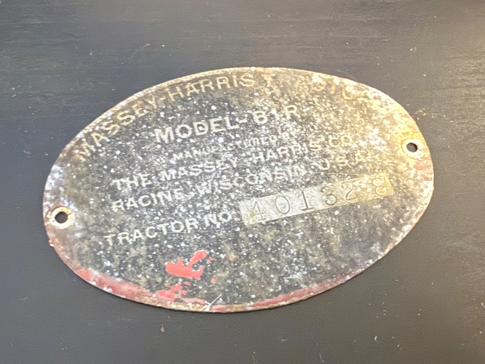Vintage Massey Harris Tractor Serial Number ID Tag Plate Racine WI 401328