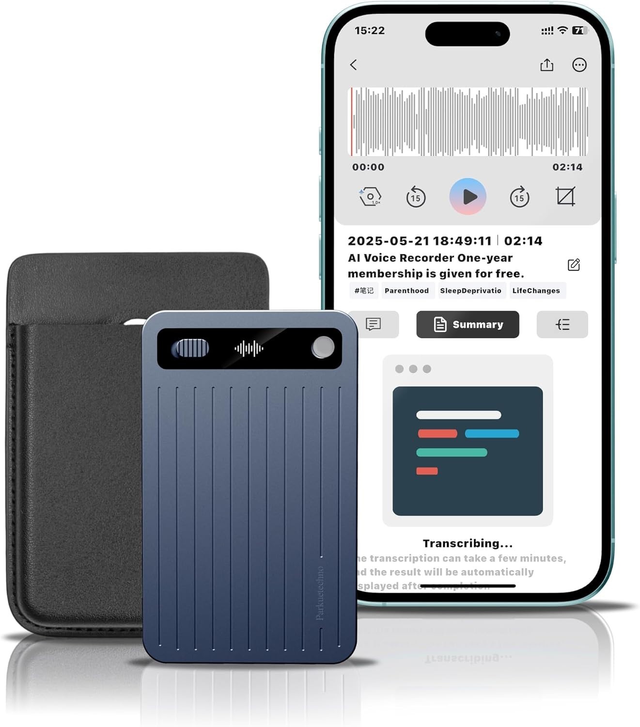 Parkuetechno AI Voice Recorder 64GB App Control Transcription Summarizer - NIB Parkuetechno AI Voice Recorder 64GB App Control Transcription Summarizer - NIB