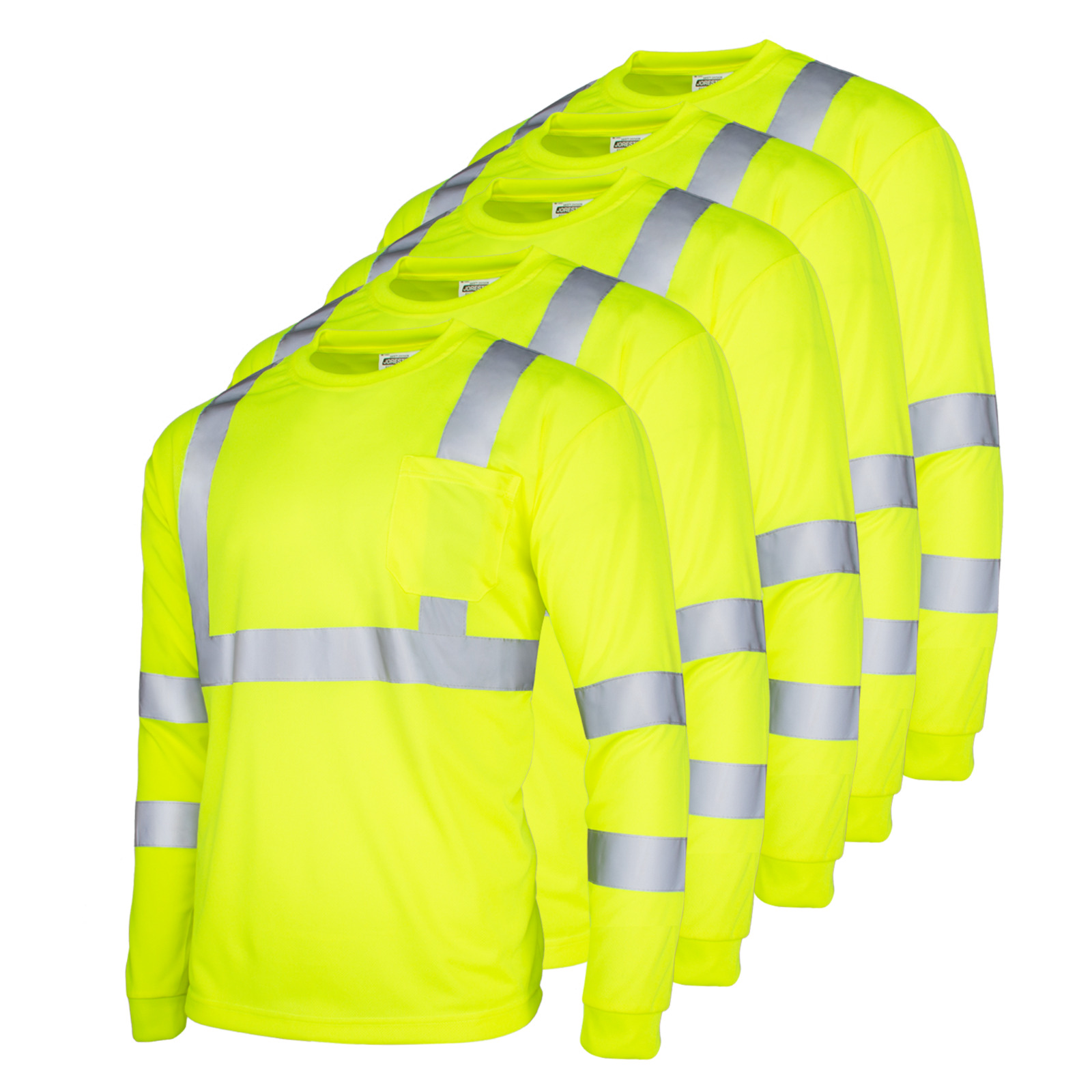 5 Pack Hi Vis T Shirt ANSI Class 3 Reflective Safety Long Sleeve
