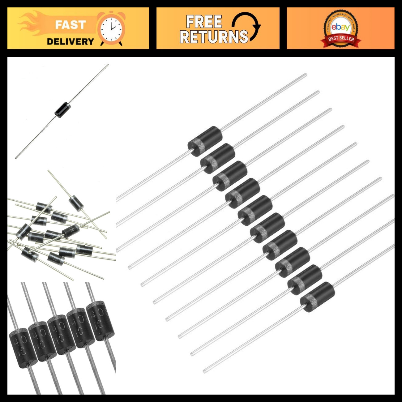 3A 1000V Rectifier Diode DO-201AD Axial 5408 IN5408 - Pack of 25, High Efficienc