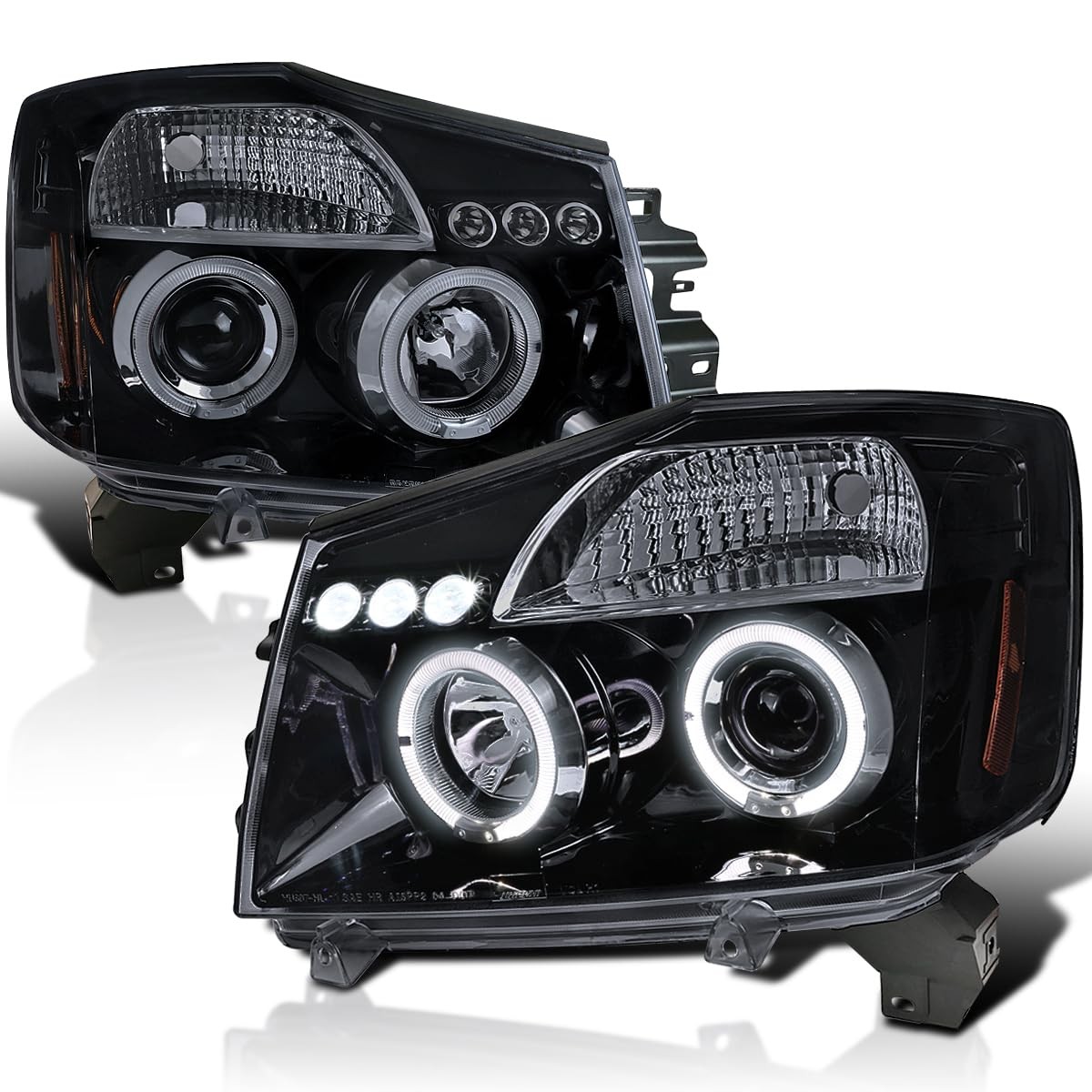 LED Dual Halo Smoke Lens Headlamps for Nissan Titan 2004-2015 Armada 2004-2007