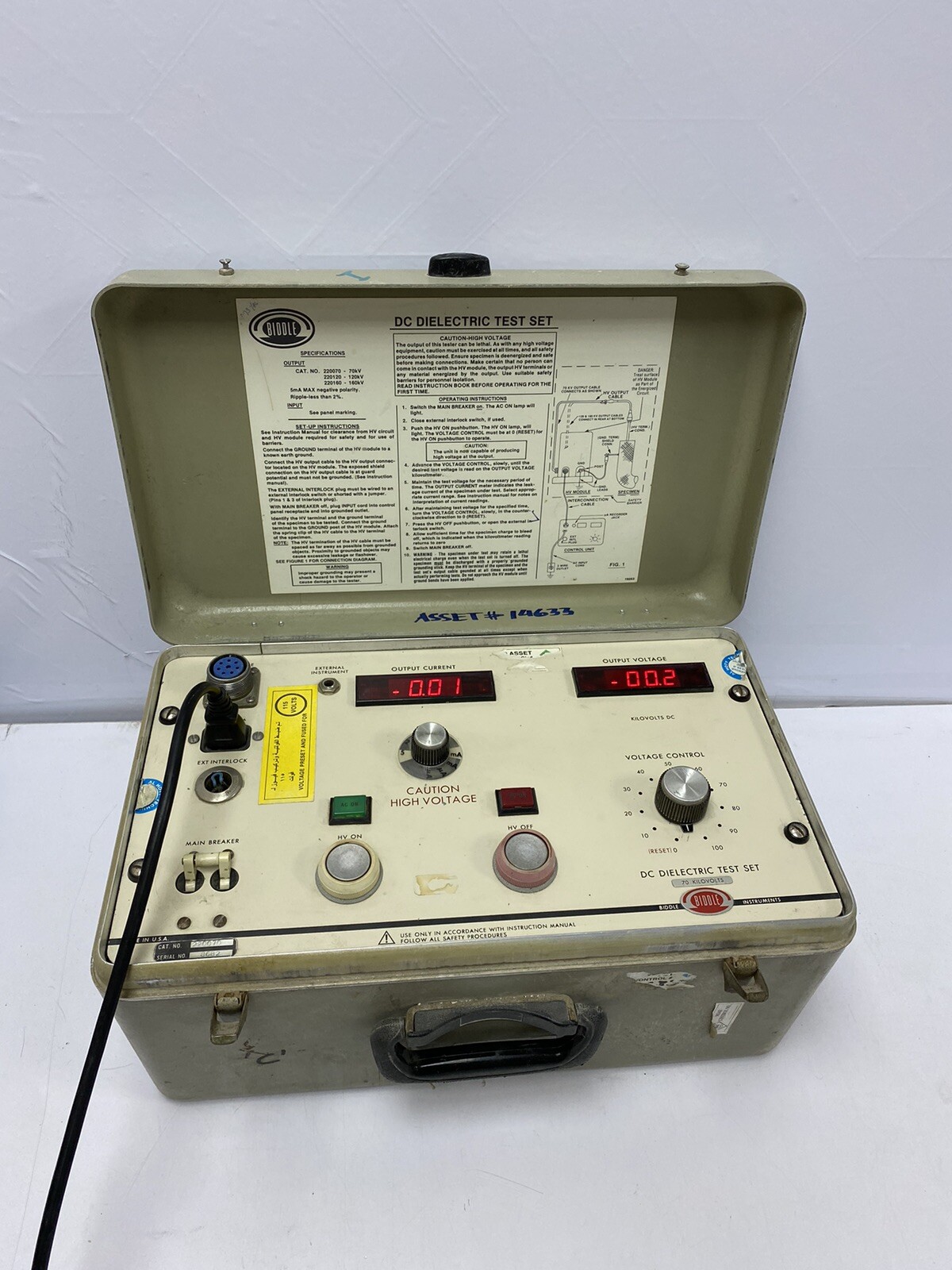 Biddle Cat No: 220070 , 70 KILOVOLTS DC Dielectric Test Set
