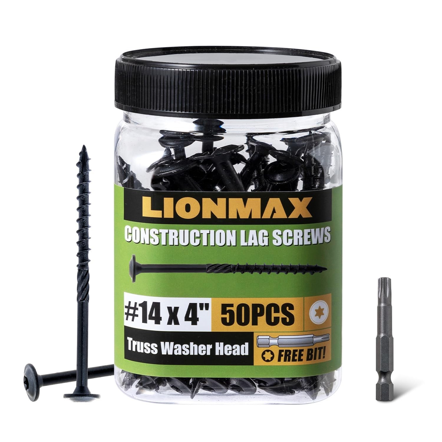 LIONMAX Lag Screws 4 Inch, Structural Wood Screws #14 X 4, 50-PCS, Black