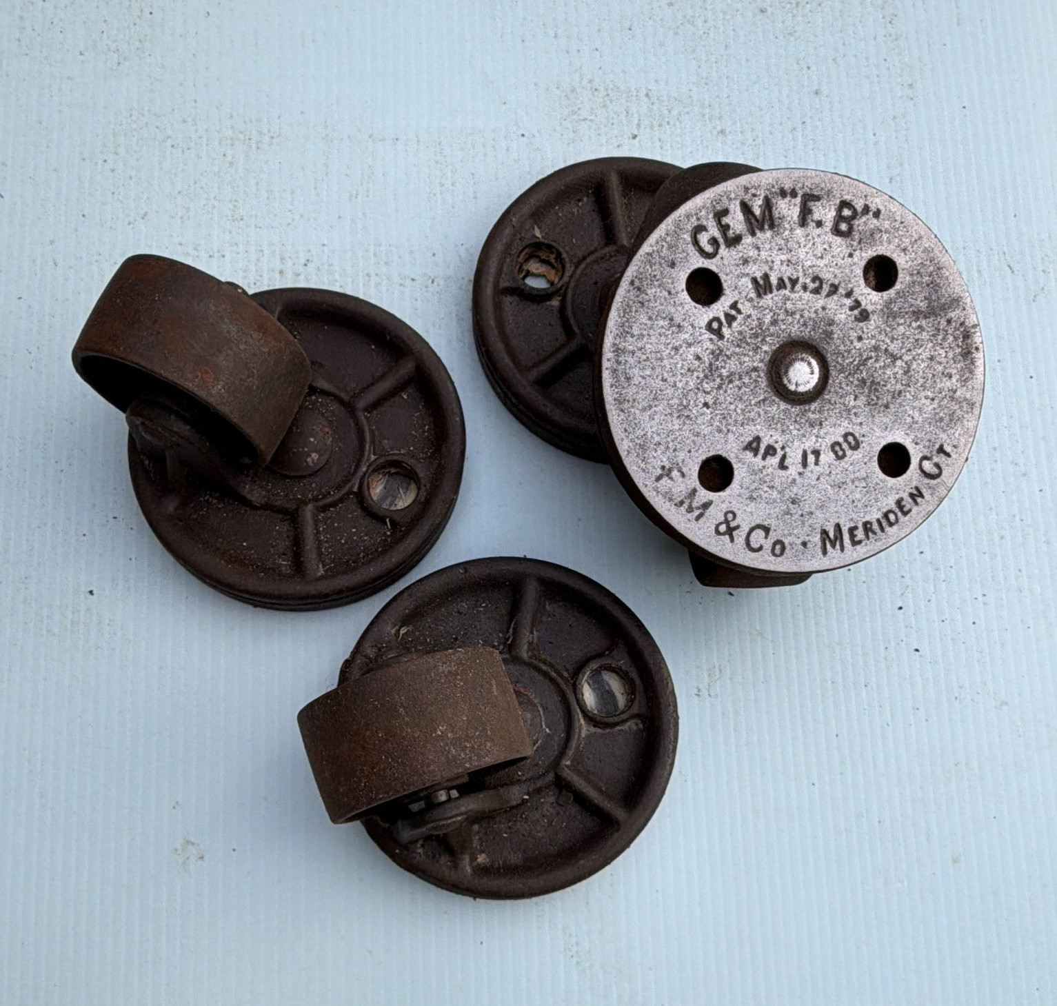 GEM GEM E-B Vintage Antique Metal Swivel Caster Wheels Parts Lot Set of 4
