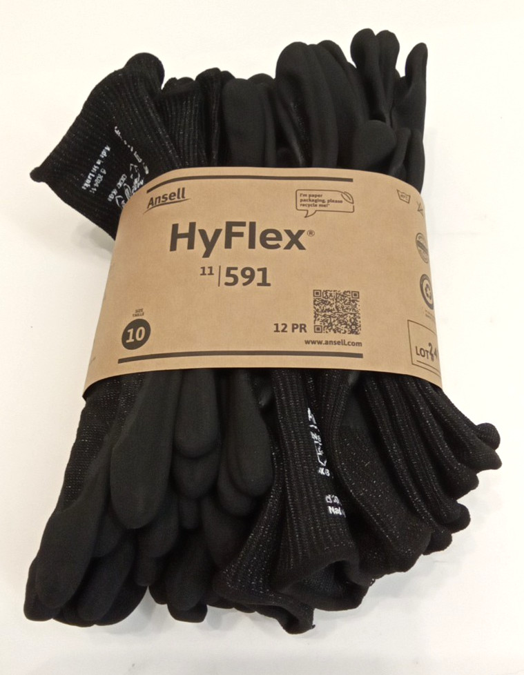 Ansell HyFlex 11-591 Industrial Ultra-Light Safety Gloves Size 10 Black 12pk