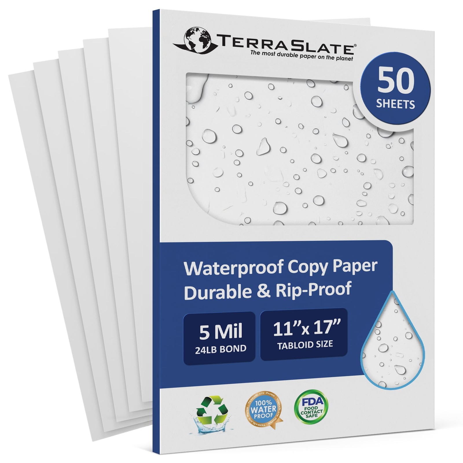 TerraSlate Rip-Proof Paper 50 Sheets 5 Mil 24lb Bond 11x17