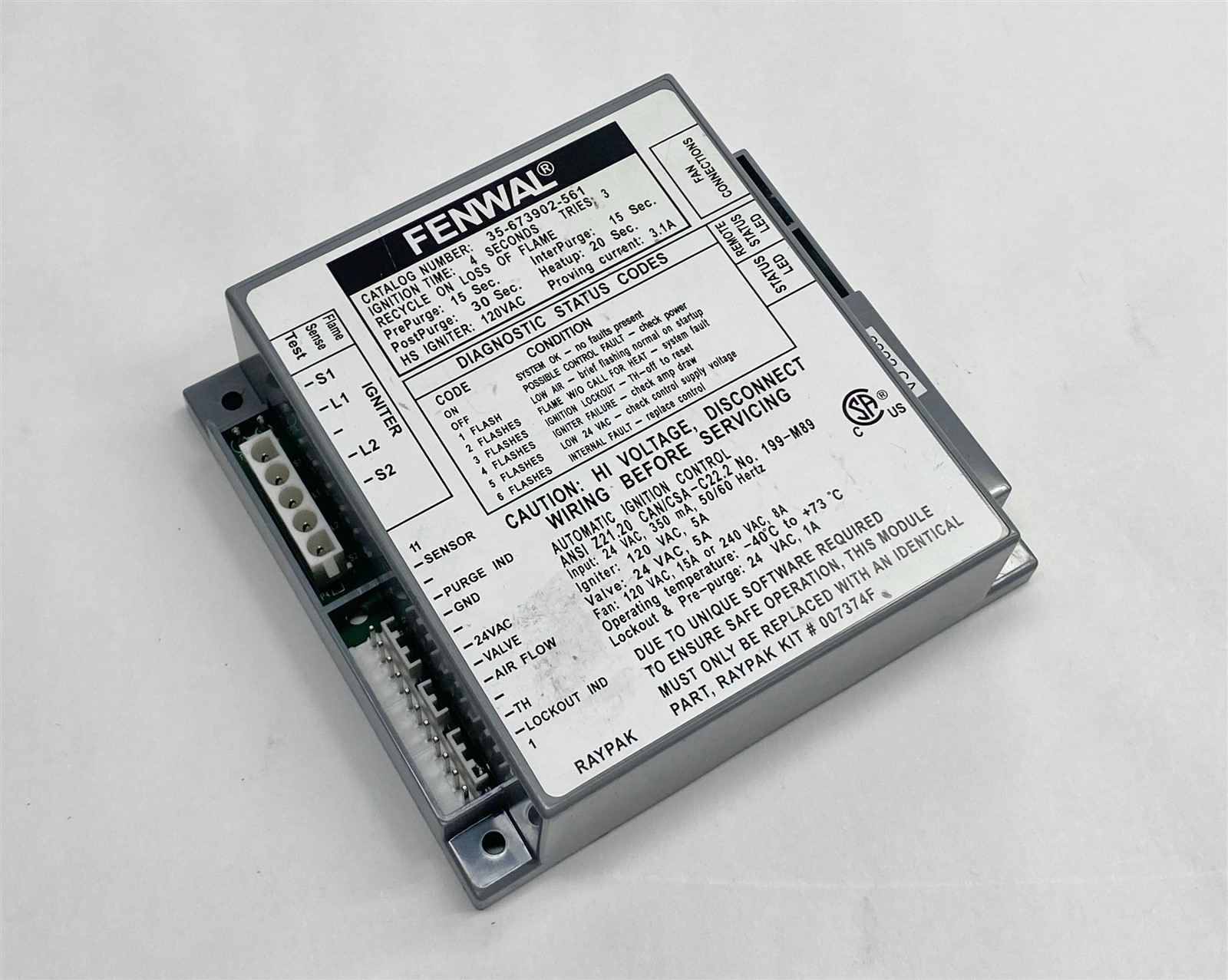 FENWAL 35-673902-561 Automatic Ignition Control Module 24 VAC RAYPAK 007374F