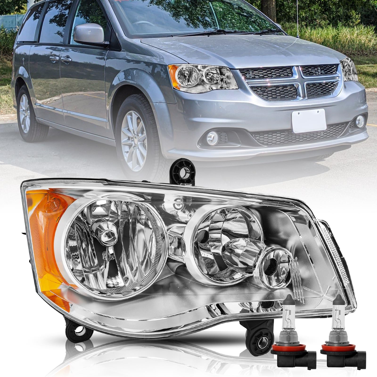 Halogen Headlight Assembly Fit for 11-20 Dodge Grand Caravan