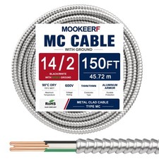 MOOKEERF 14/2 MC Cable with Ground - 150FT Pure Copper 14AWG/2 Metal Clad Wir... picture