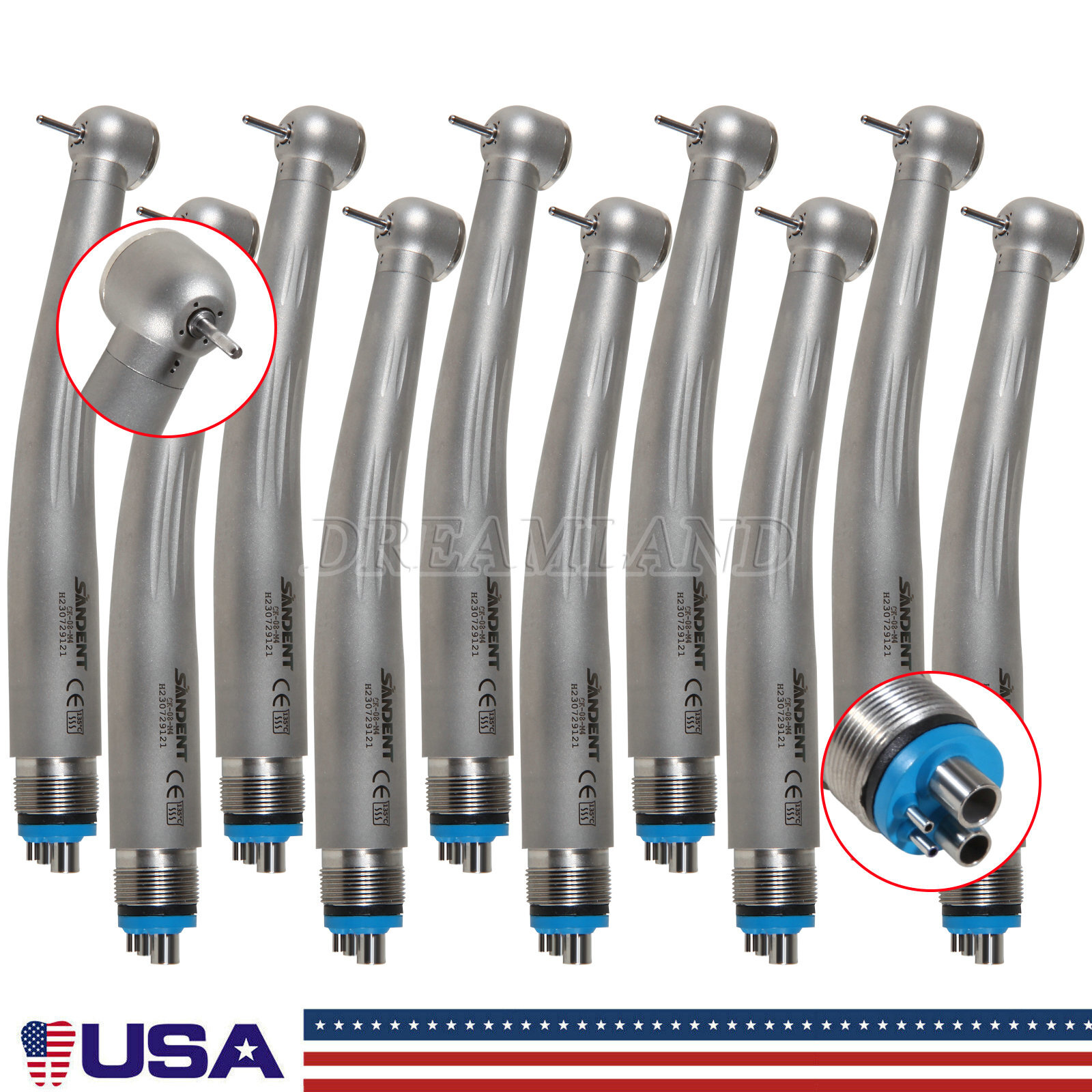 10 pcs SANDENT Updated Dental High Speed Handpiece 4 Holes 1 Year Warranty