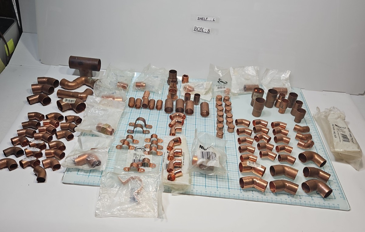 (LOT OF 117) Copper Solder Fittings, Tees, Elbows, Couplings, Reducers, Unions