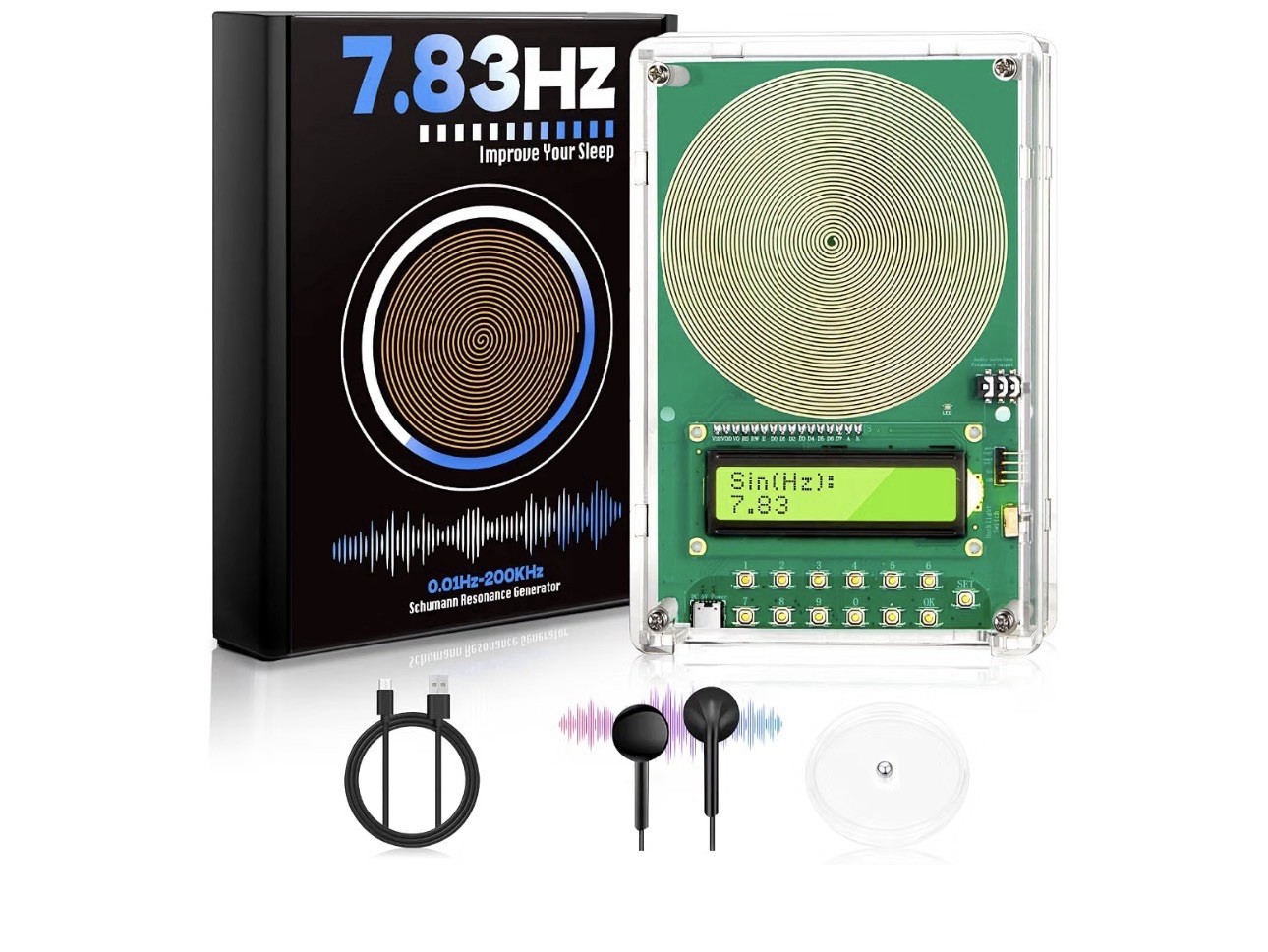 0.01Hz-200Khz Adjustable Frequency Generator for Healing Schumann Sine Waves Res