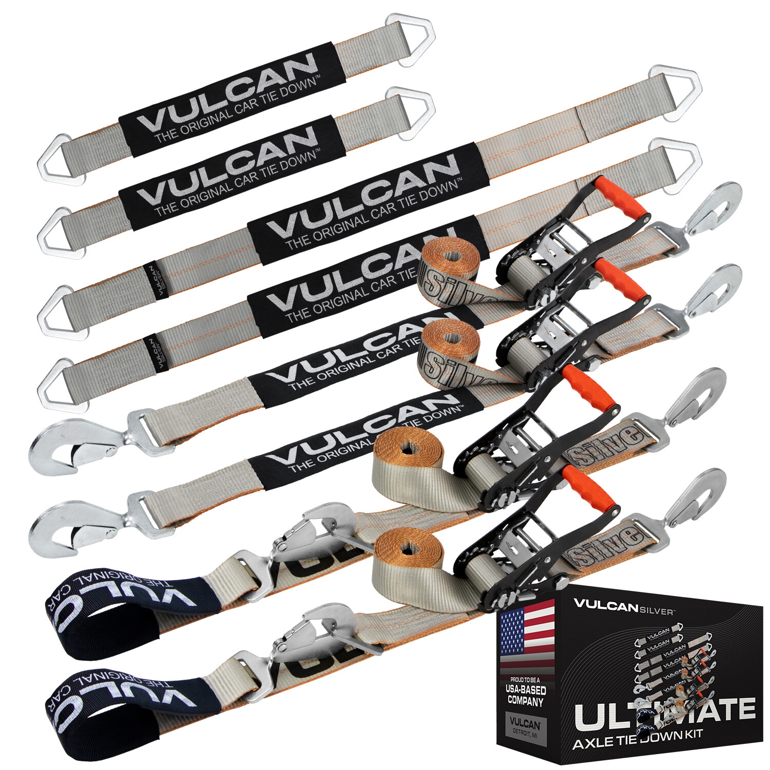 VULCAN Silver Series Axle & Ratchet Strap Tie Down Kit VULCAN Silver Series Axle & Ratchet Strap Tie Down Kit