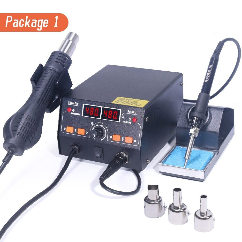 Silverflo 750W Digital Solder Iron station Hot Air Gun Rework Soldering Station Silverflo 750W Digital Solder Iron station Hot Air Gun Rework Soldering Station