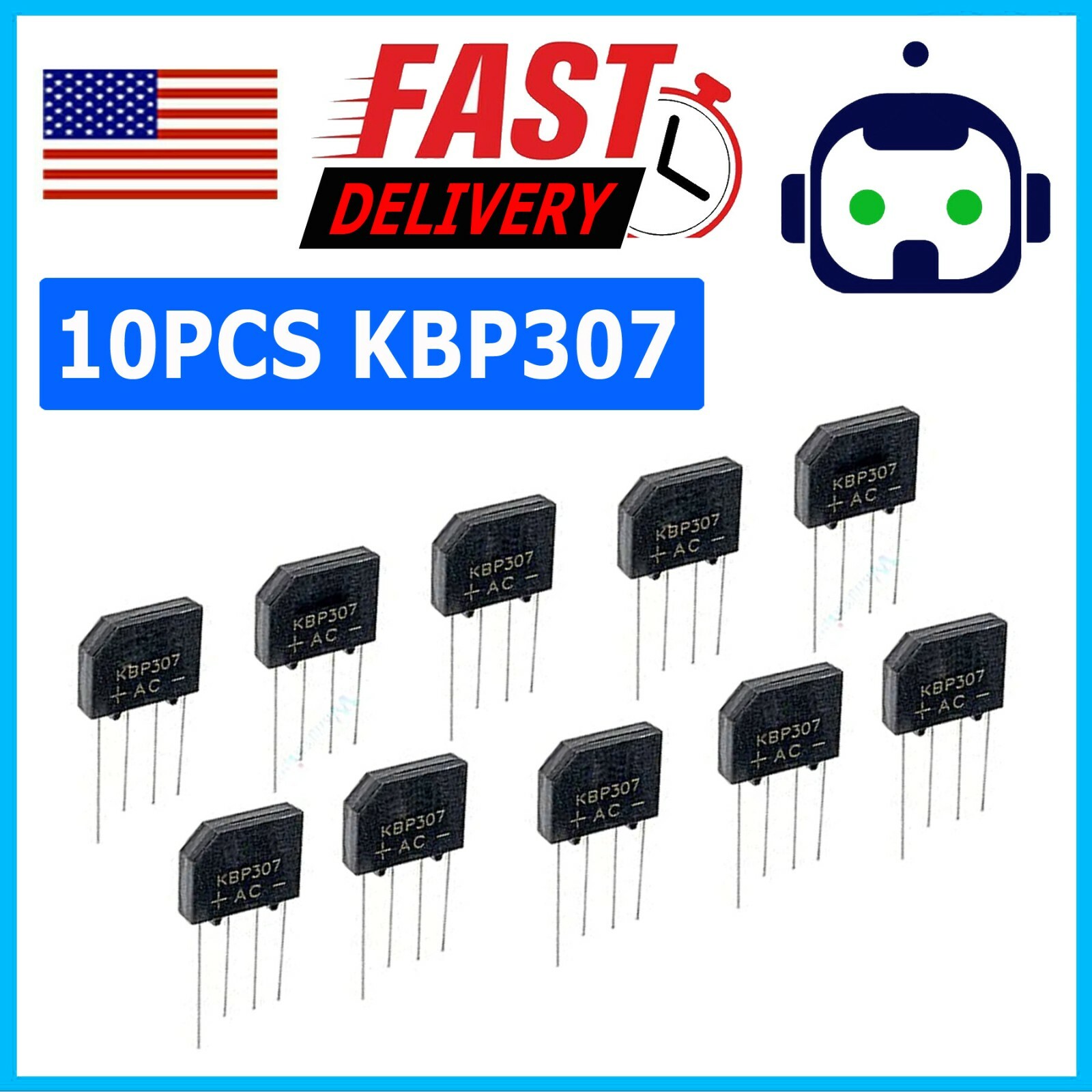10 x Bridge Rectifier KBP307 Full Wave 700Volts 3Amp Three Flat Rectifiers N240