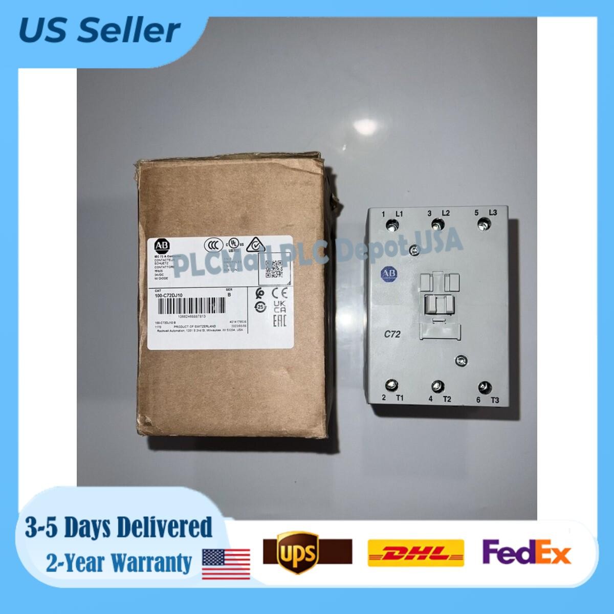 Allen Bradley 100-C72DJ10 Ser B, IEC Contactor 72Amp 24Vdc Coil *New In Box*