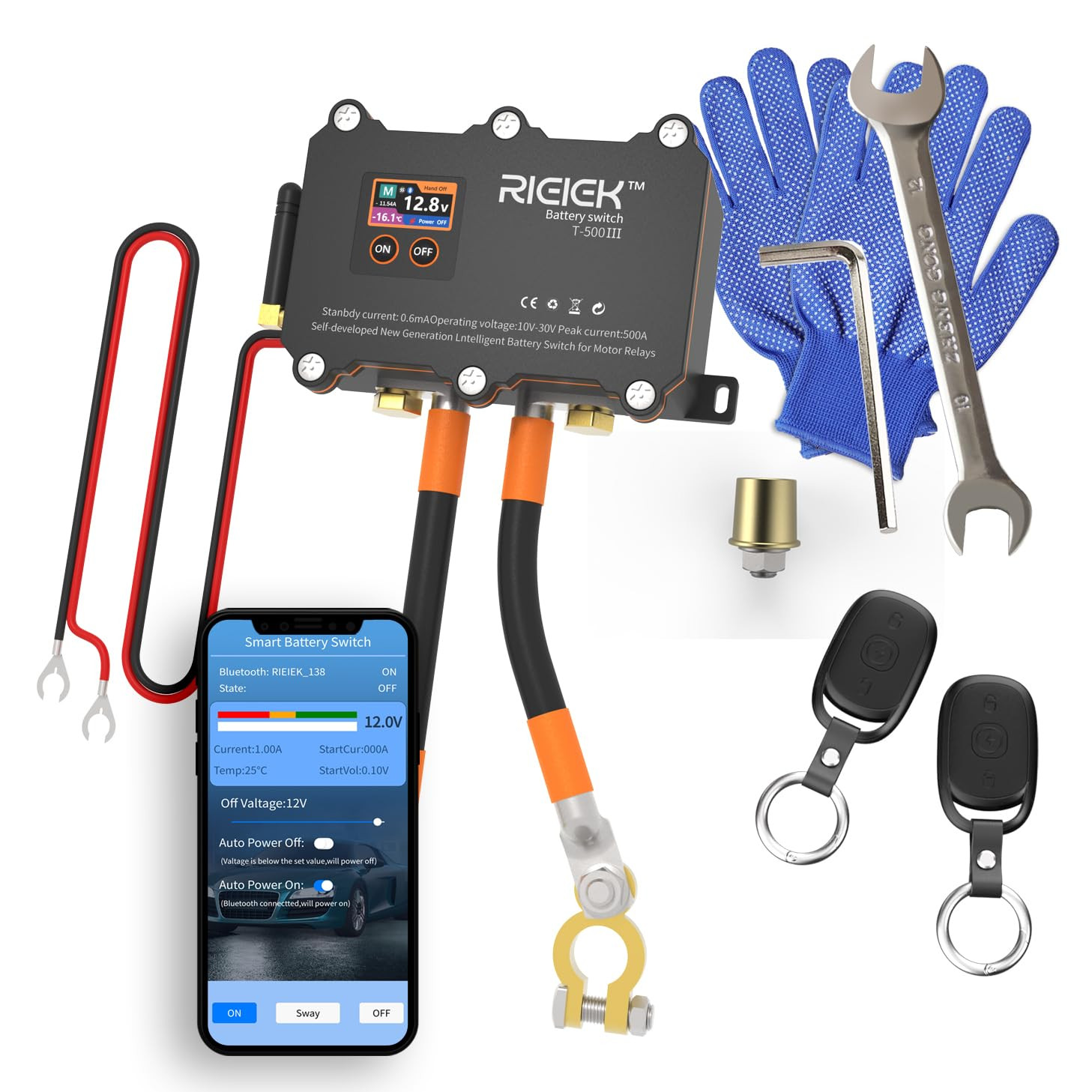 Car Battery Disconnect Switch with Mobile Control, Automatic Connection, 500A Hi