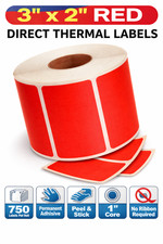 Direct Thermal Zebra Labels- 3x2 Red Colored 700 Labels per roll, 1-12 Rolls picture