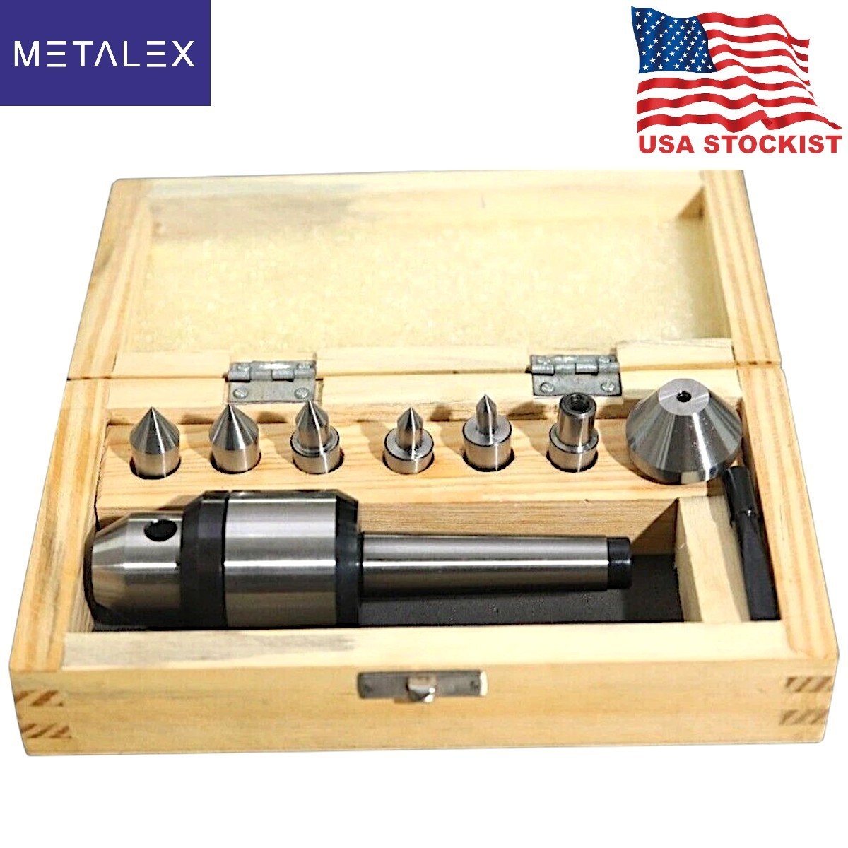 Precision Revolving Live Center MT2 Shank Morse Taper 2, 7 Interchangeable Tips