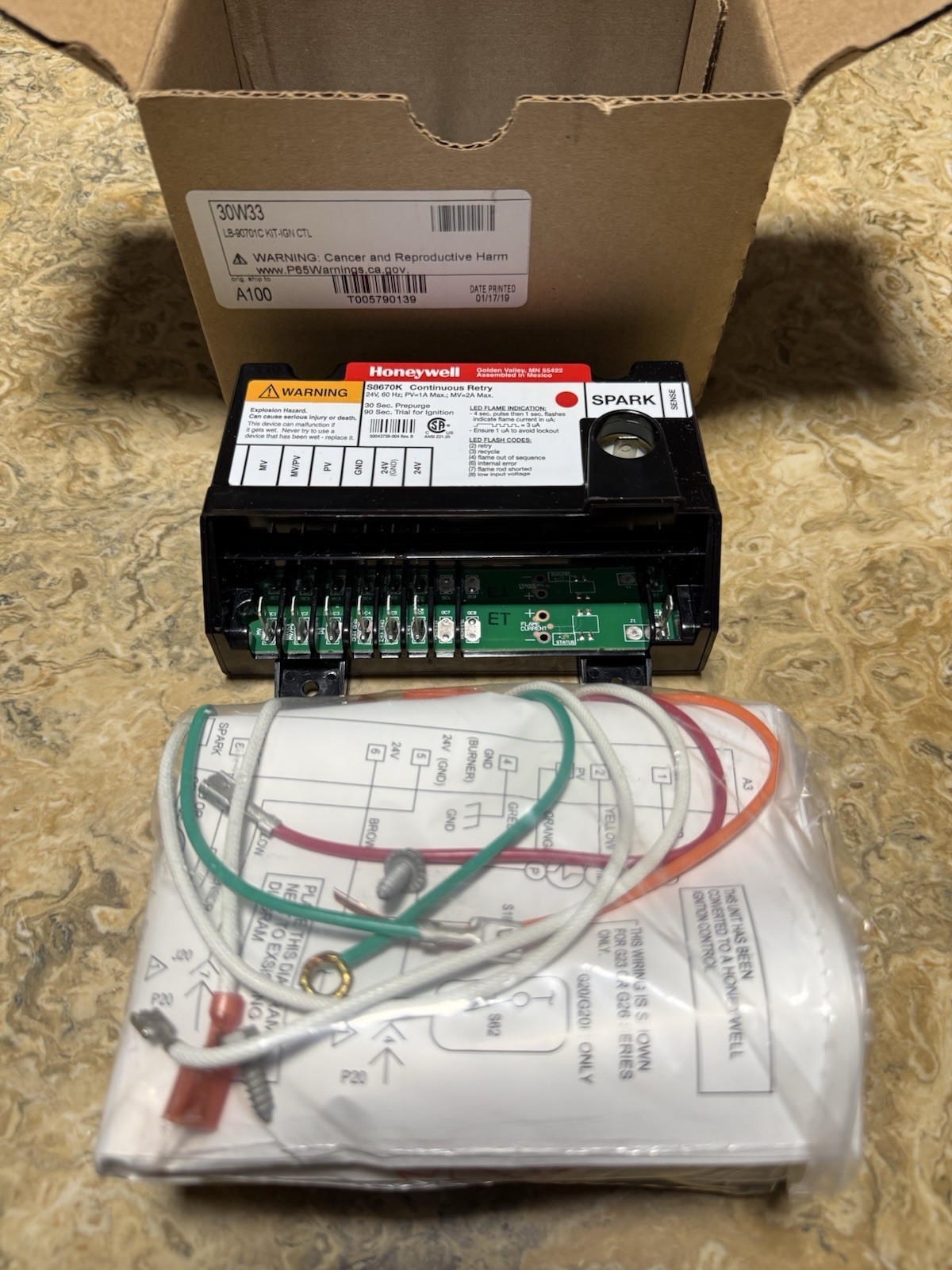 Lennox 30W33 Ignition Control Kit Honeywell S8670K G20R G23 G26 LB-90701C