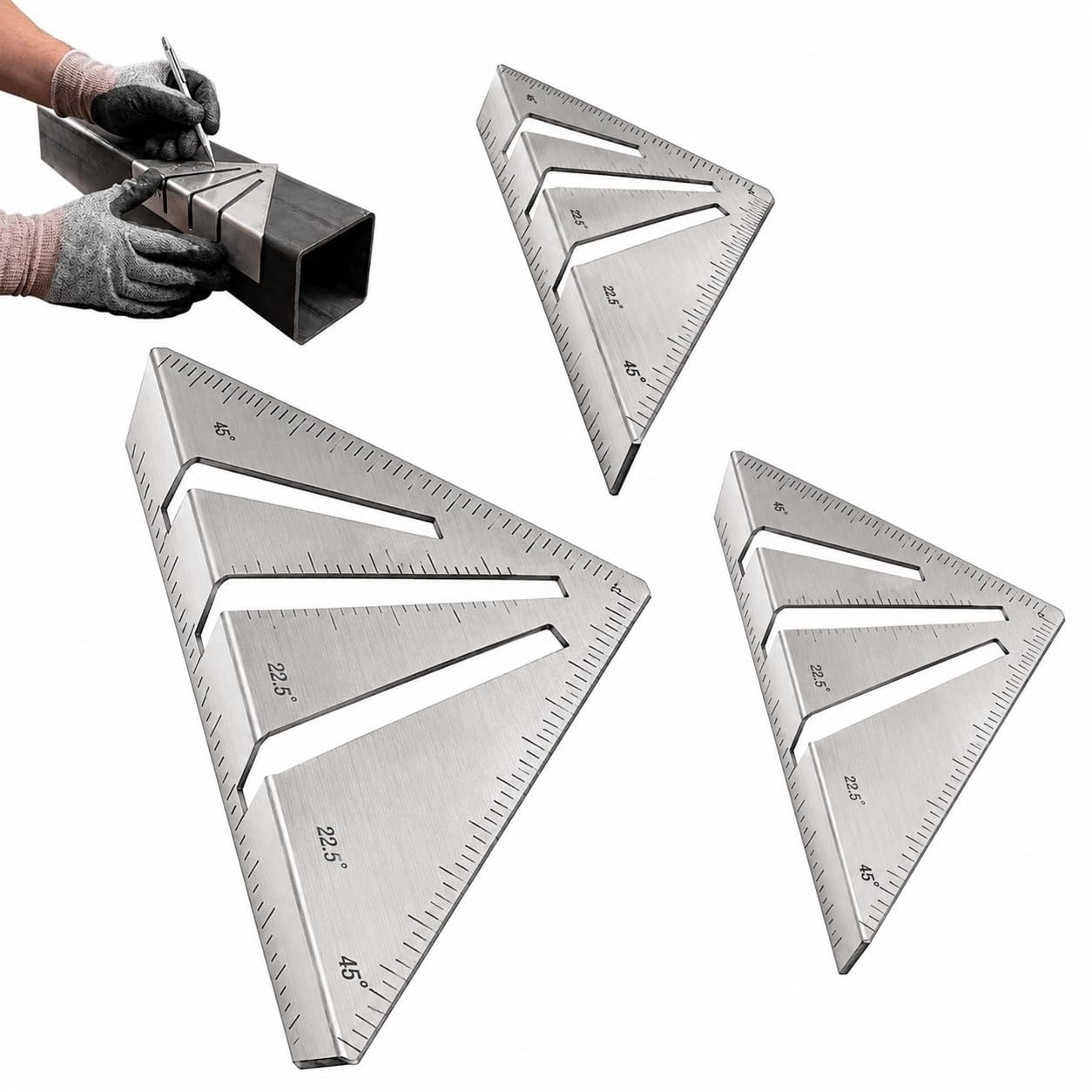 3Pack Welding Square Set, Miter Square Tool 45°, 90° & 22.5° guides Metal Layout 3Pack Welding Square Set, Miter Square Tool 45°, 90° & 22.5° guides Metal Layout