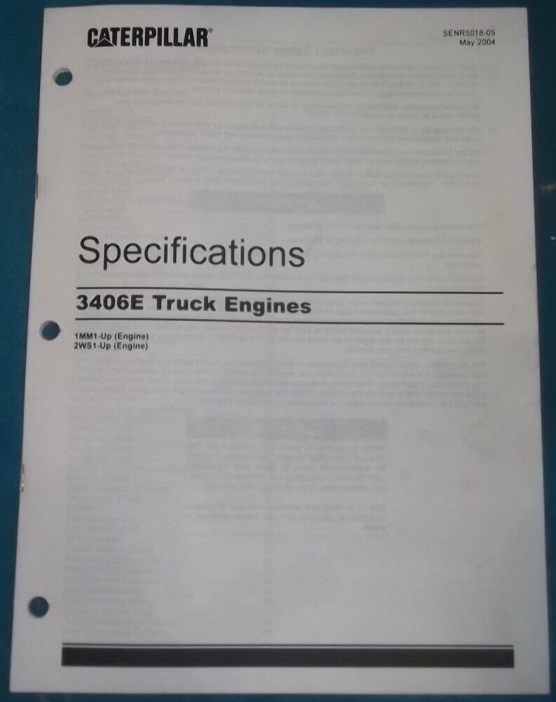 CAT CATERPILLAR 3406E TRUCK ENGINE SPECIFICATIONS MANUAL BOOK S/N 1MM 2WS