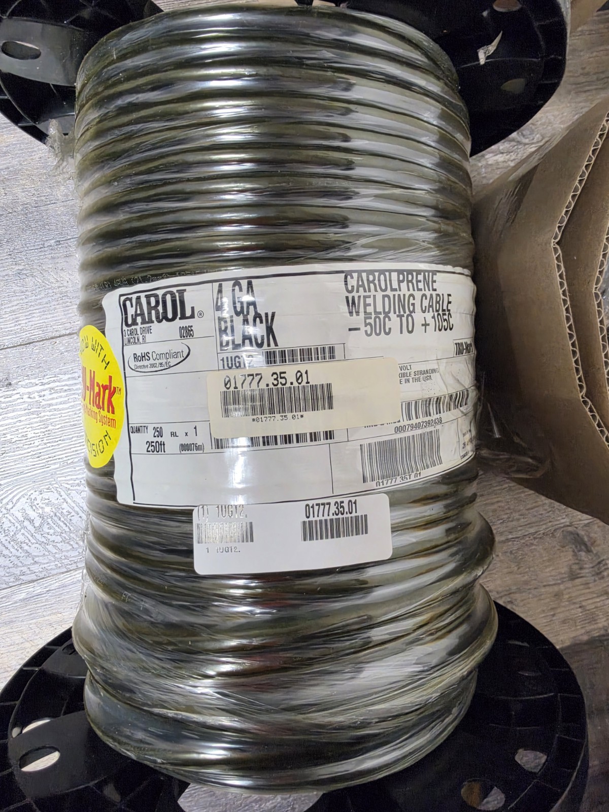 Carol 01777.35.01 Welding cable, Epdm, 4Awg, 600V, Black, 250Ft NEW