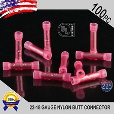 100 Pack 22-18 Gauge Wire Butt Connectors Red Nylon 22-18 AWG Crimp Terminals UL picture