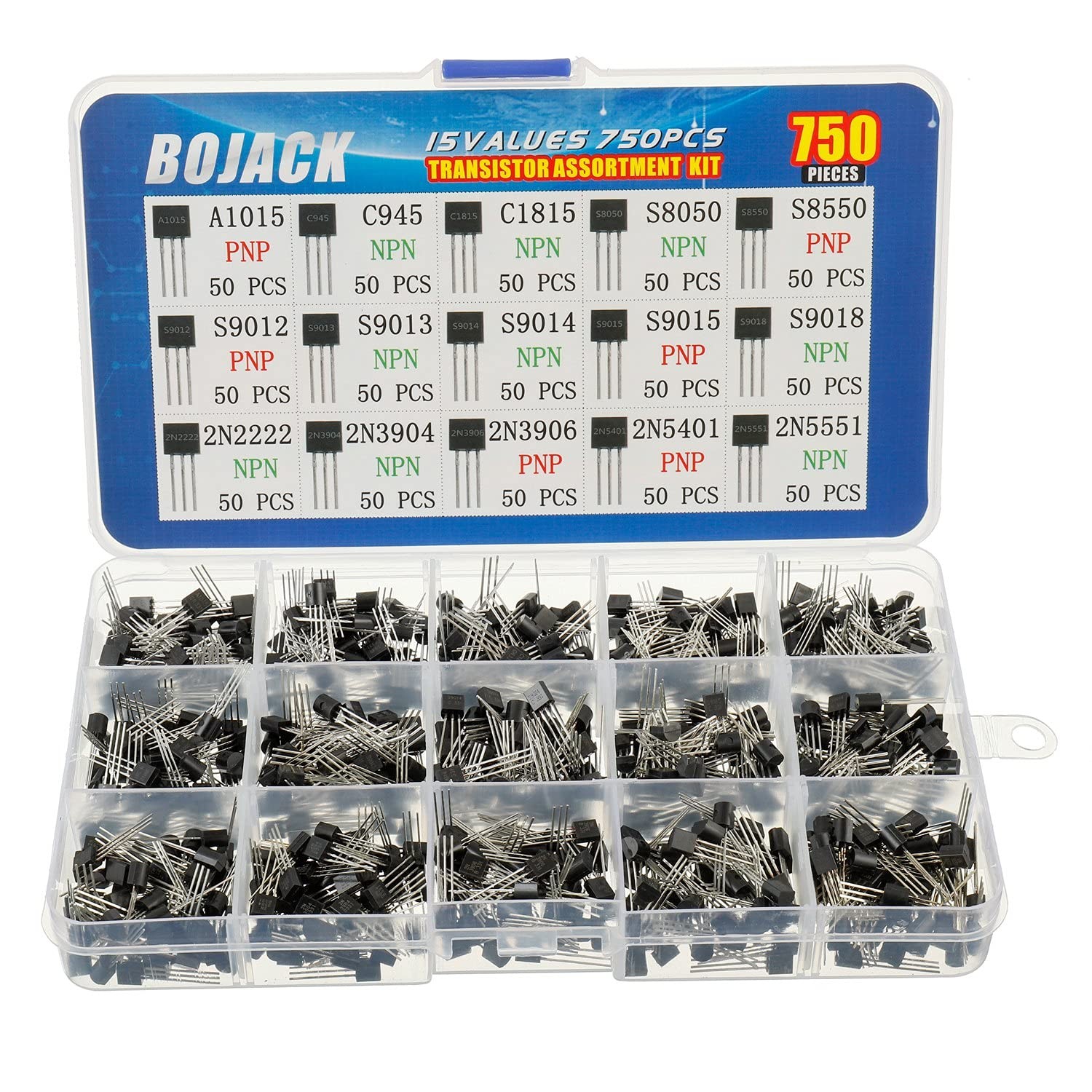 15 Values 750 Pcs A1015 C945 C1815 S8050 S8550 S9012 S9013 S9014 S9015 S9018 2N2