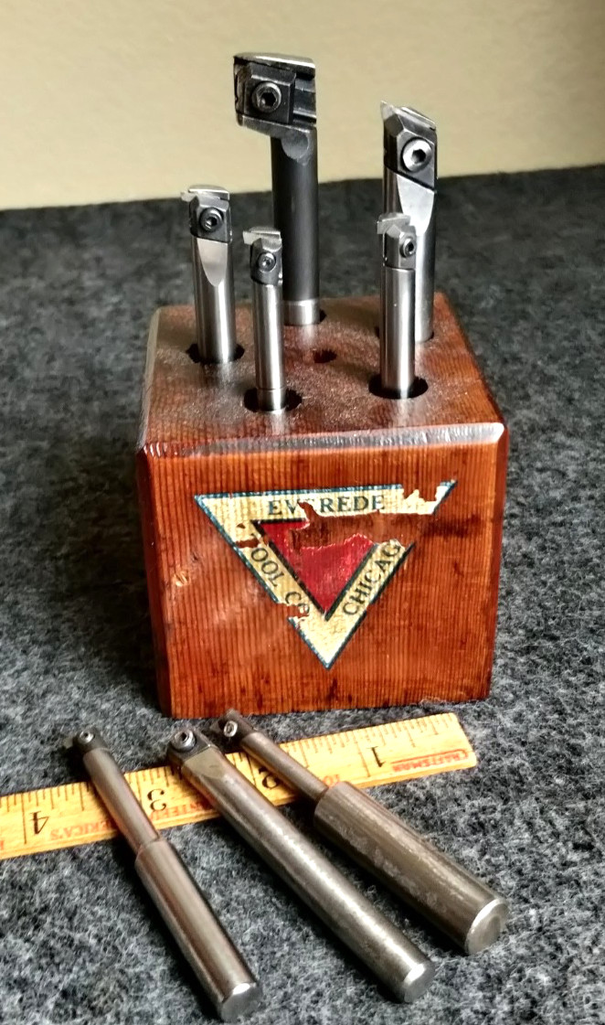 Vintage set of  Everede   boring bars in nice wood block stand + extras