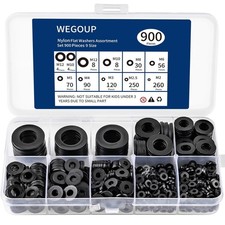 900 Piece Nylon Flat Washer Assortment Kit Black Plastic Flat Washers picture