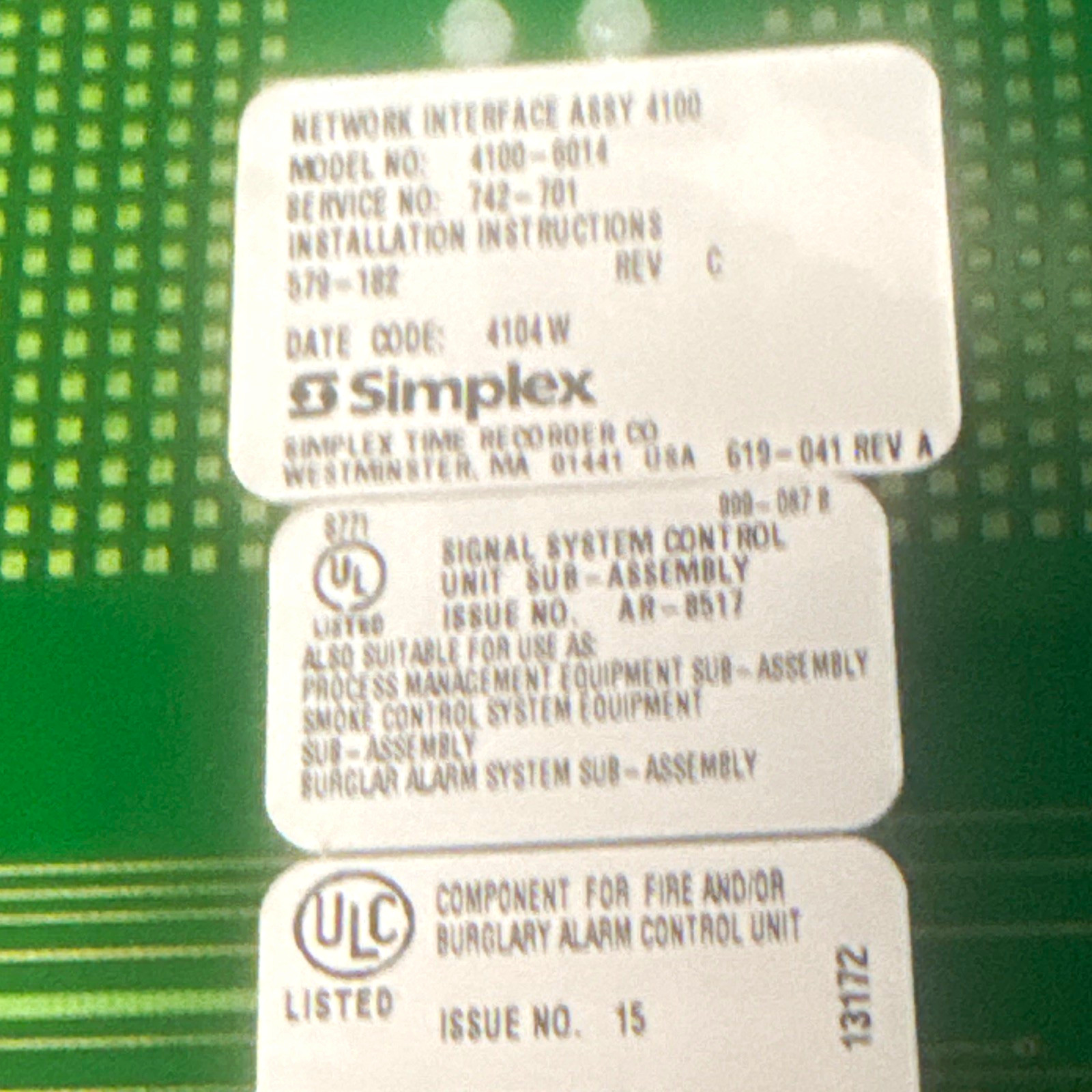 Simplex 4100-6014 Network Interface Assembly for 4100 Fire Alarm Control Panel Simplex 4100-6014 Network Interface Assembly for 4100 Fire Alarm Control Panel